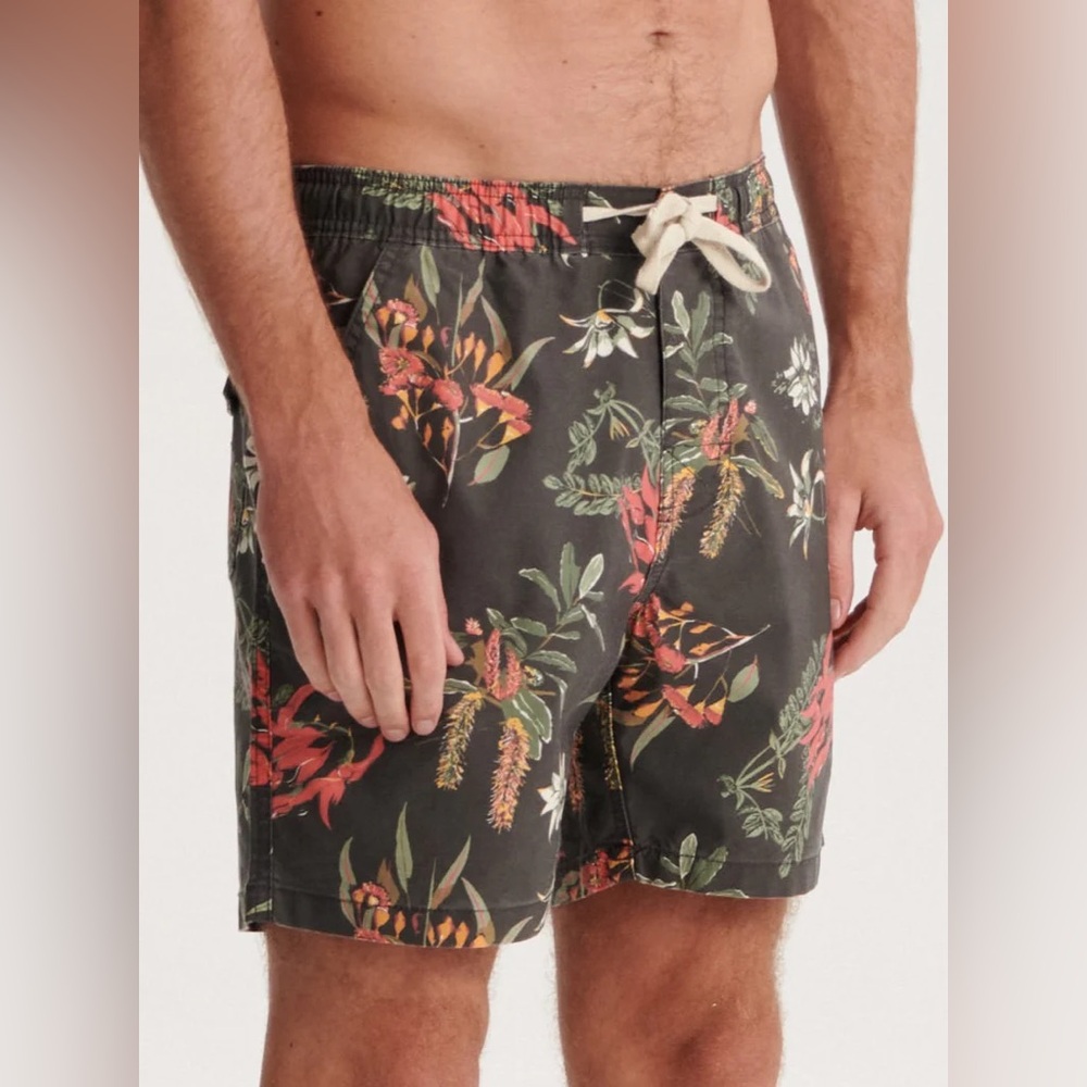 NWT Men’s Critical Slide 16” Swim Trunks~Faded Black+Floral Pattern~Size 28~$58